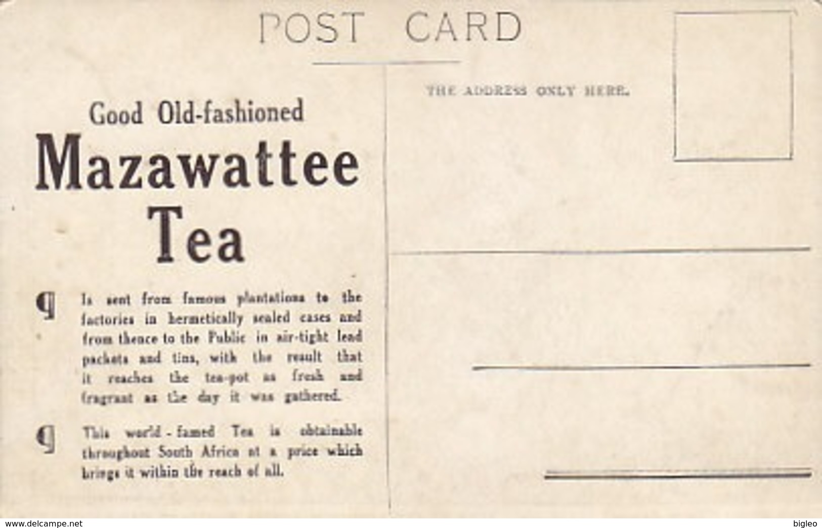 Stellenbosch - Werbekarte Für Mazawattee-Tea          (A-122-190303) - Südafrika