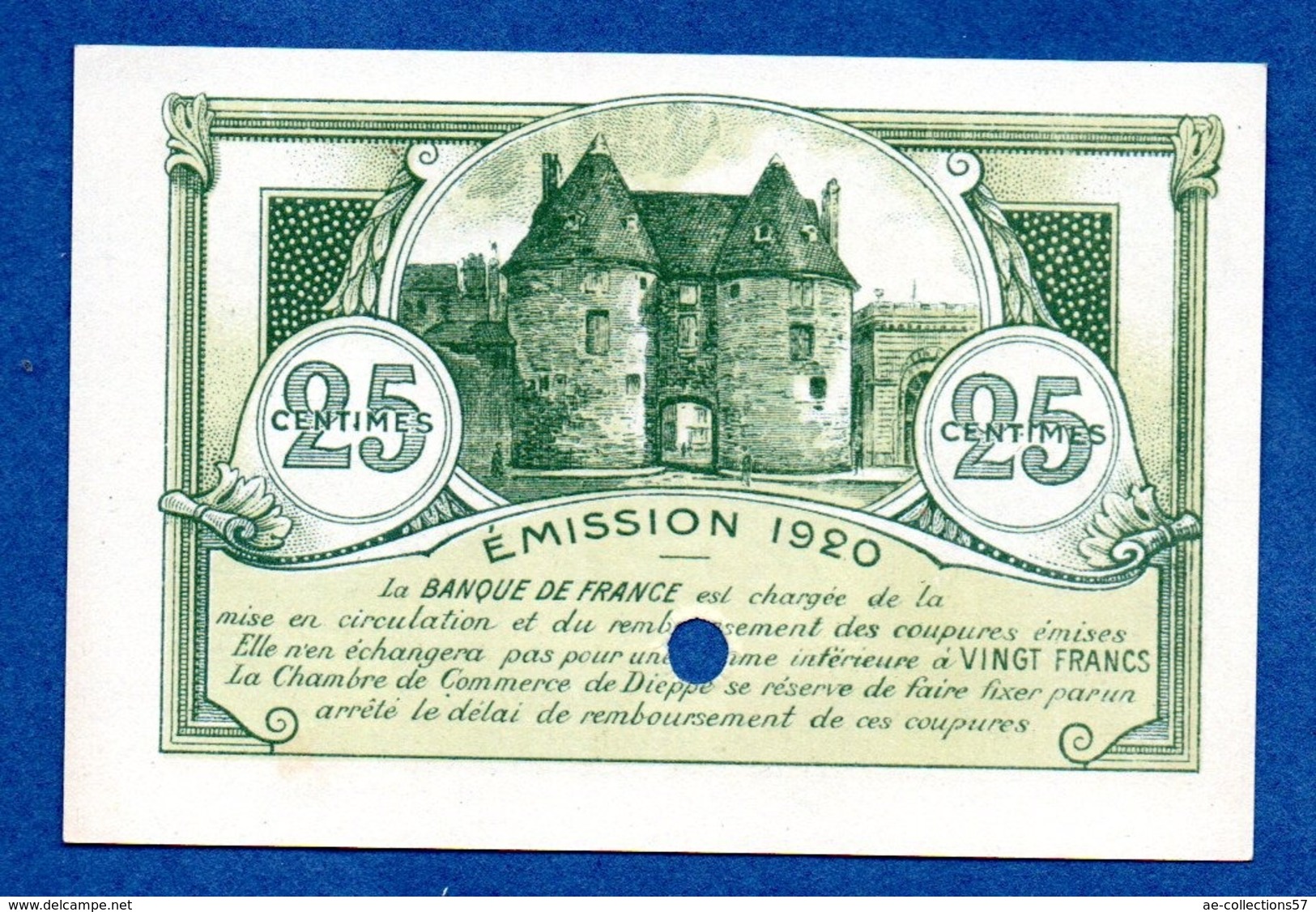 Dieppe -  25 Centimes  -  état Neuf  -  Annulé - Bons & Nécessité