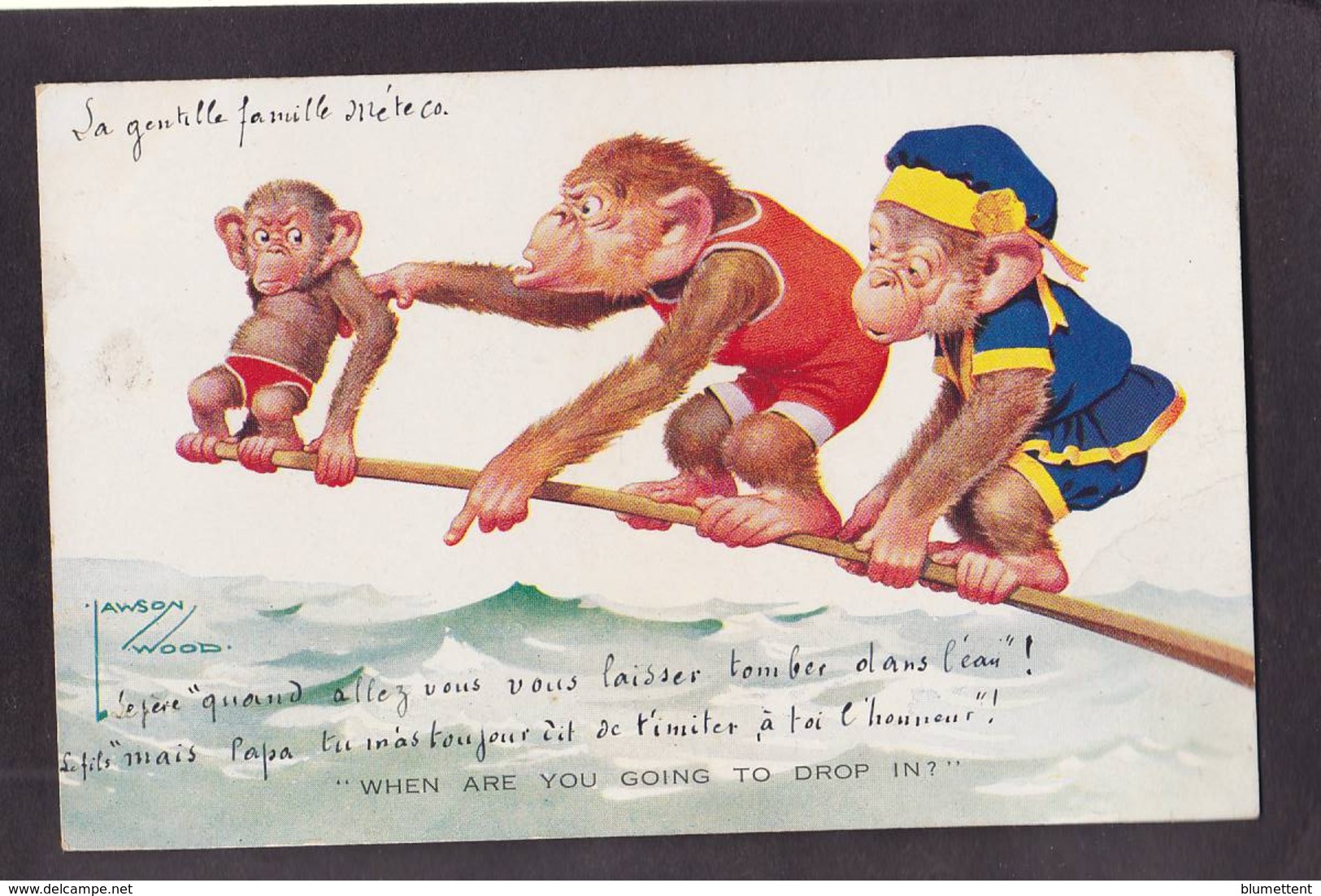 CPA Singe Monkey Position Humaine Circulé Lawson Wood - Affen