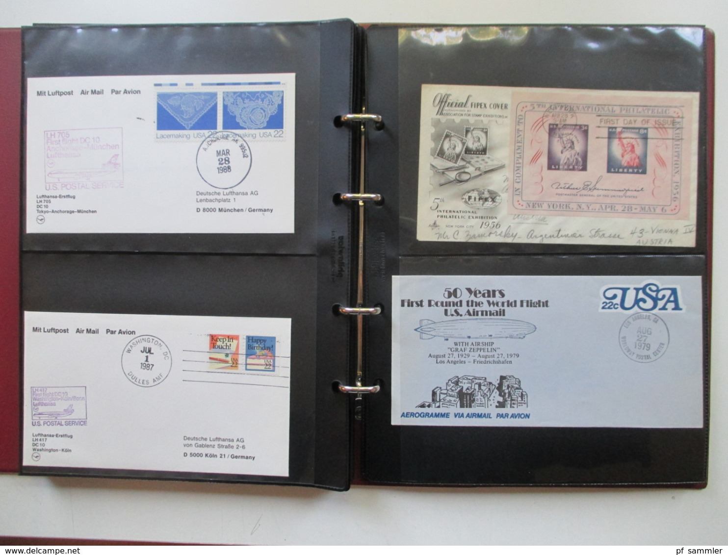 USA Belege Sammlung ab 1947 - 80er Jahre 249 Stk in 4 Alben! FDC / Flugpost / First Flight / Ganzsachen / Sonderbelege