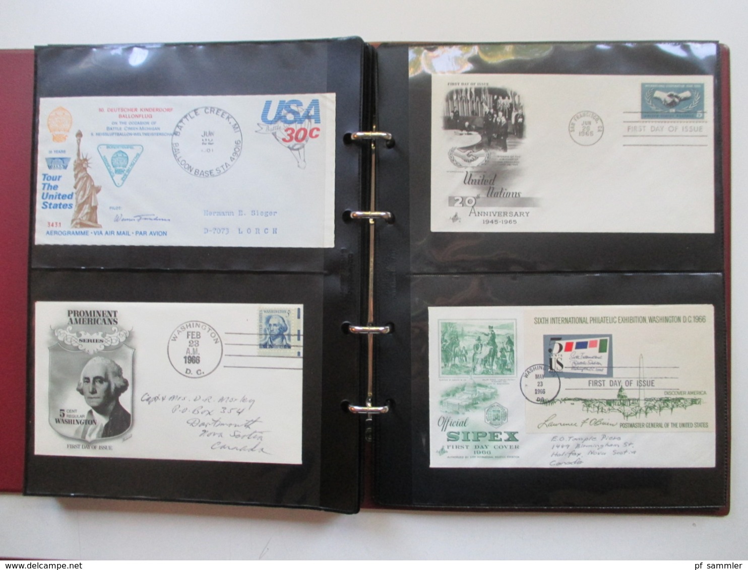USA Belege Sammlung ab 1947 - 80er Jahre 249 Stk in 4 Alben! FDC / Flugpost / First Flight / Ganzsachen / Sonderbelege