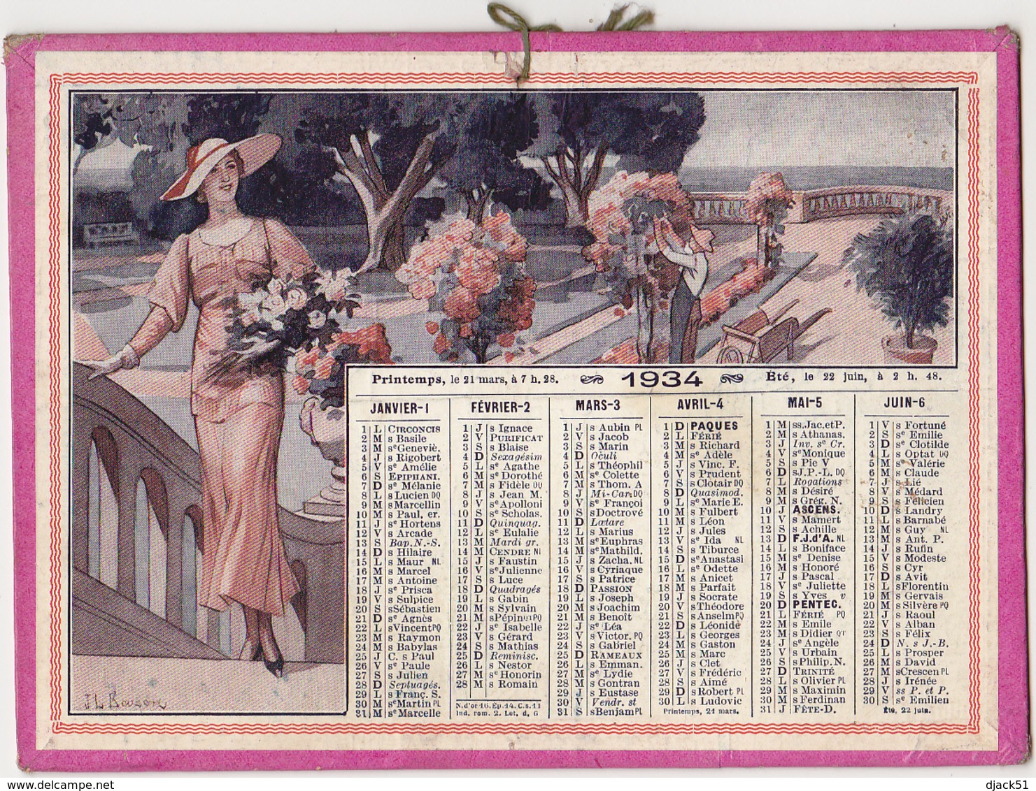 Calendrier 1934 / Femmes élégantes / Dessins Signé J.L. BEUZON - Grand Format : 1921-40