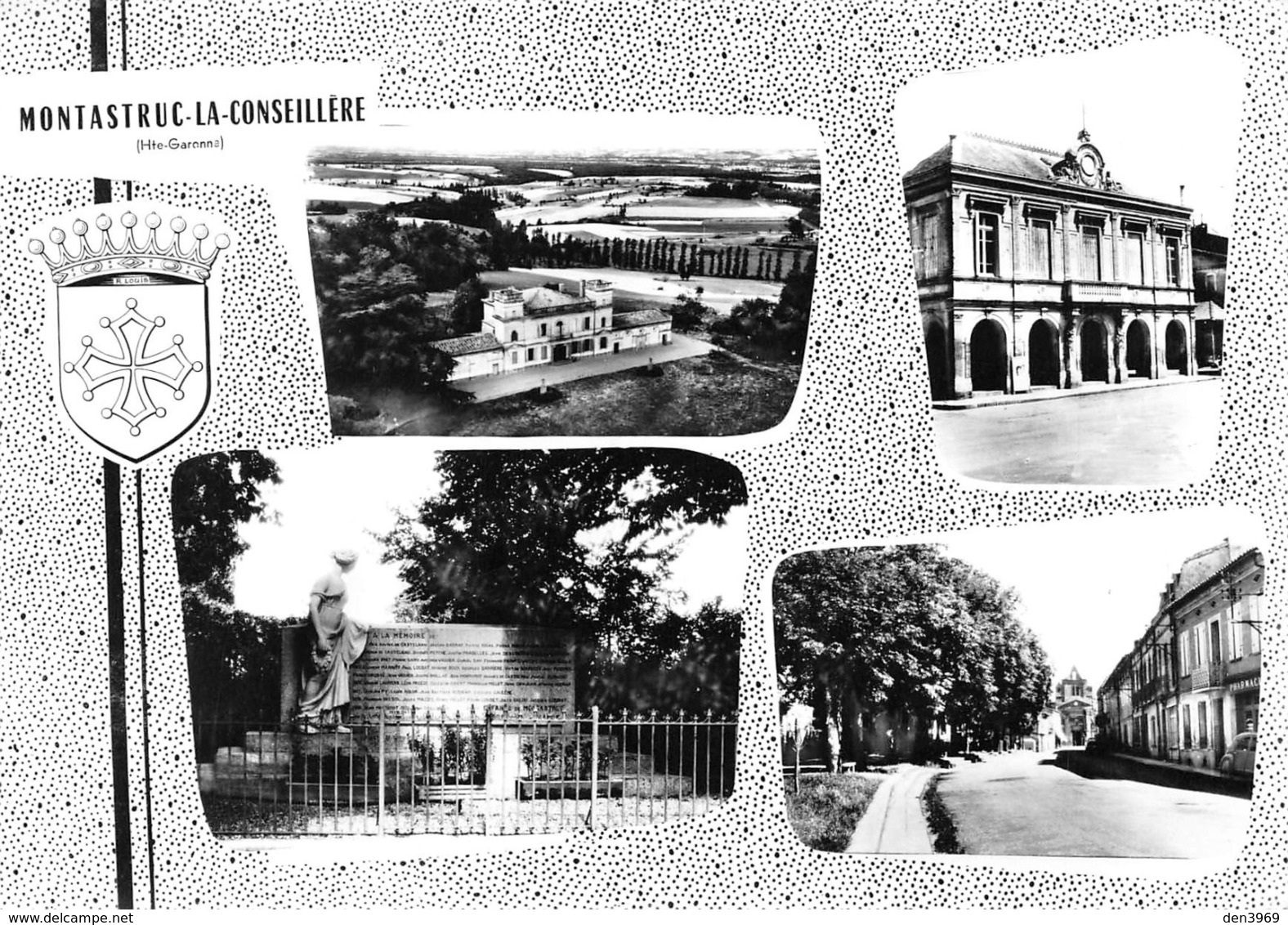 MONTASTRUC-la-CONSEILLERE - Vues - Mairie - Monument Aux Morts - Blason Robert Louis - Tirage D'éditeur N&B Non Dentelé - Montastruc-la-Conseillère