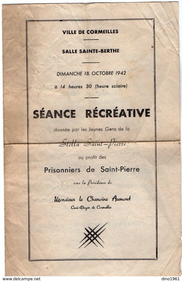 VP15.863 - Ville De CORMEILLES 1942 - Séance Récréative ....au Profit Des Prisonniers De Saint - Pierre - Programas