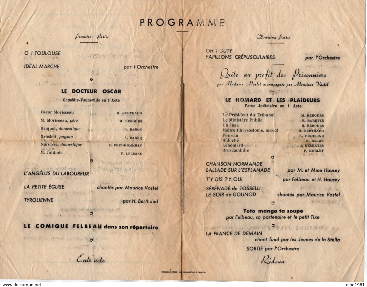 VP15.863 - Ville De CORMEILLES 1942 - Séance Récréative ....au Profit Des Prisonniers De Saint - Pierre - Programmes