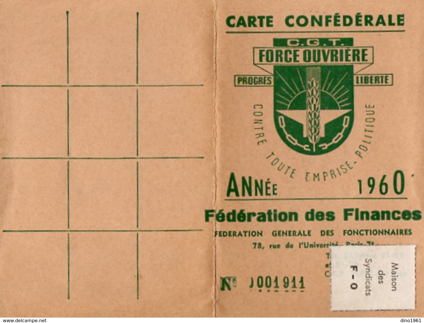 VP15.864 - LE MANS 1960 - Carte Confédérale C.G.T. Force Ouvière - Otros & Sin Clasificación
