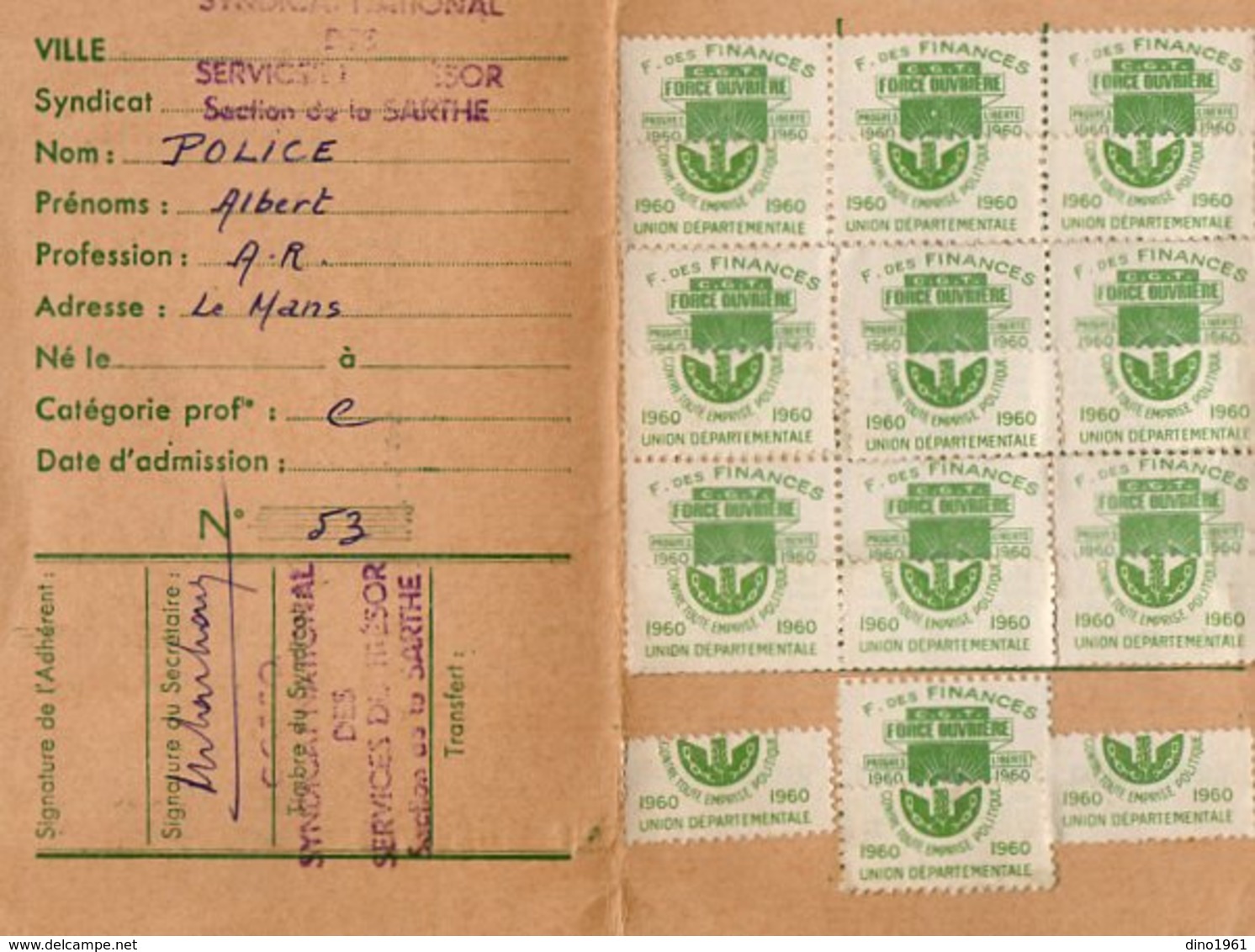 VP15.864 - LE MANS 1960 - Carte Confédérale C.G.T. Force Ouvière - Other & Unclassified