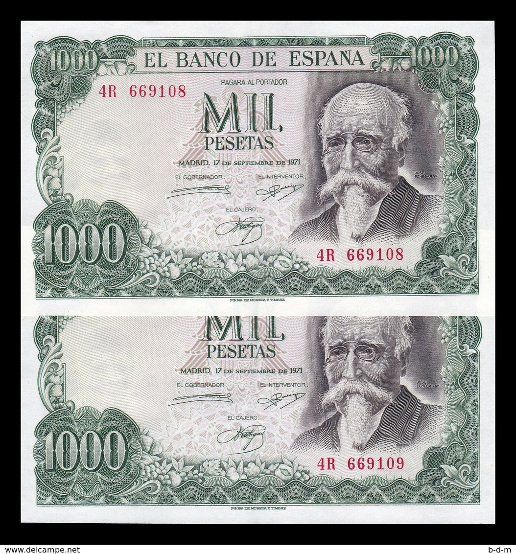 España Pareja 1000 Pesetas José Echegaray 1971 Pick 154 Serie 4R EBC XF - 1000 Peseten