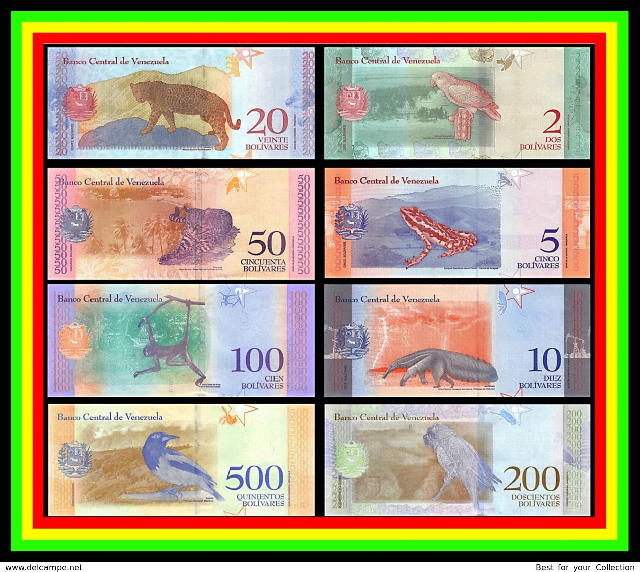 * Venezuela Set 2 5 10 20 50 100 200 500 Bolivars 2018 ! UNC ! Set 8 Notes - Venezuela