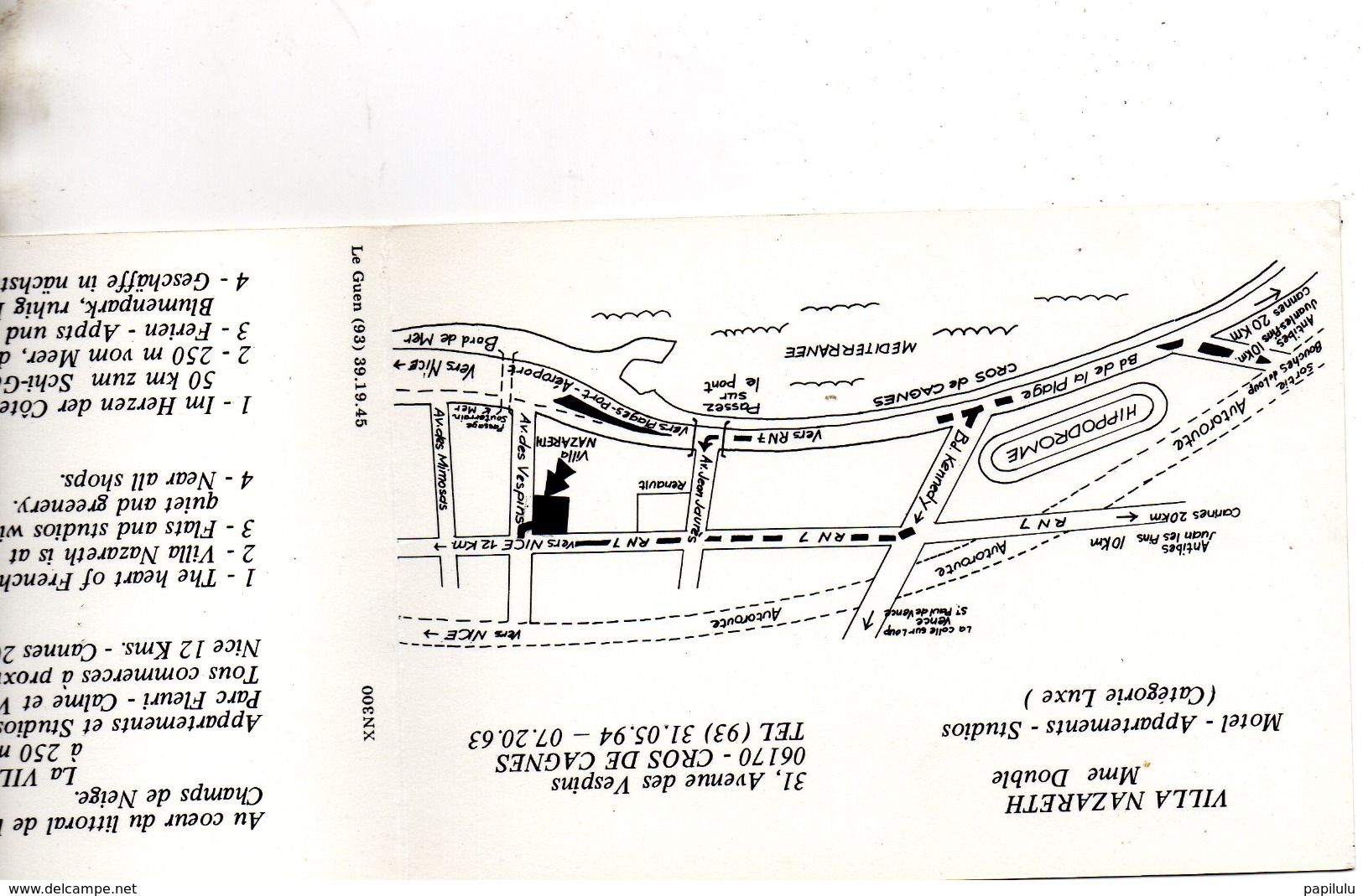 DEPT 06 : Cros De Cagnes , Villa Nazareth ( Carte Double Publicitaire ) - Cagnes-sur-Mer