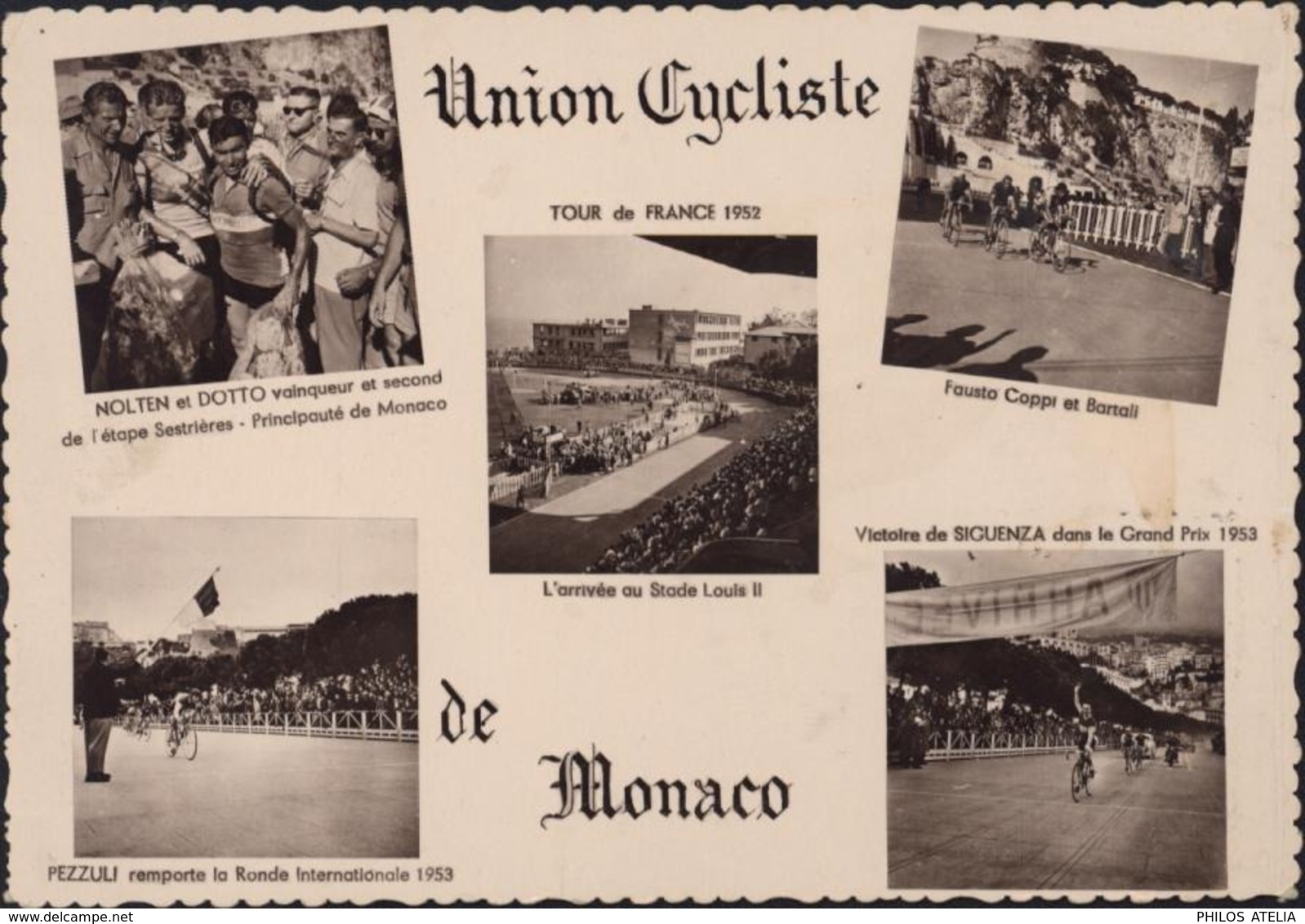 Sur CP Union Cycliste De Monaco 5 Vues YT 390 CAD Illustré Tour De France Cycliste 17e étape 21 7 55 Monaco - Cachets Commémoratifs