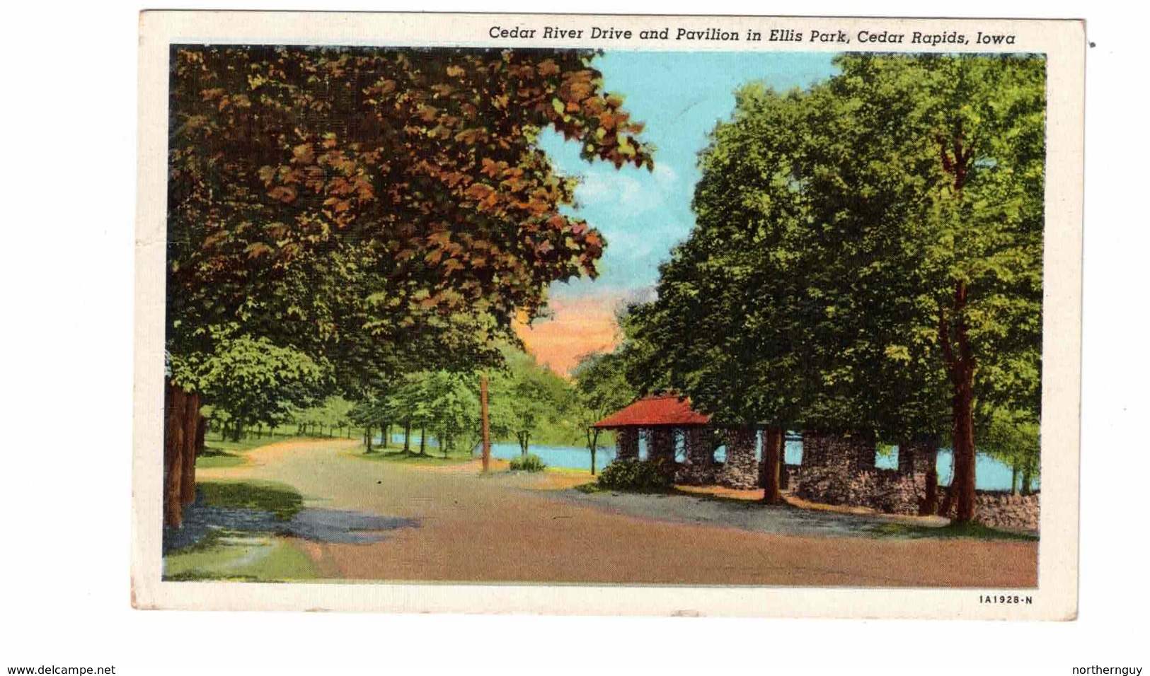CEDAR RAPIDS, Iowa, USA, Ellis Park, Cedar River Drive & Pavilion, 1952 Linen Postcard - Cedar Rapids