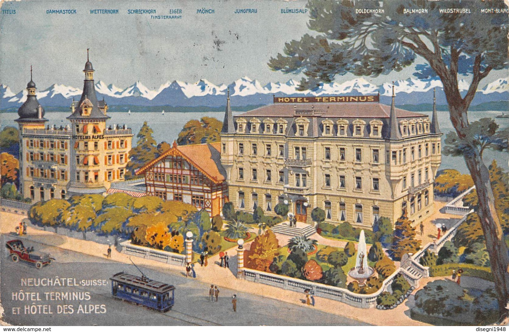 M08762 "NEUCHATEL-HOTEL TERMINUS ET HOTEL DES ALPES" TRAMWAY-CART. ORIG. SPED. 1912 - Neuchâtel