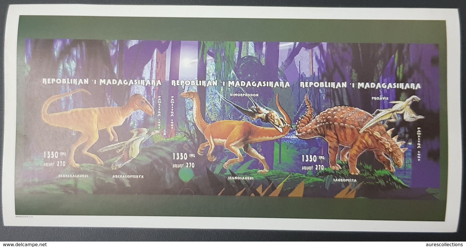 MADAGASCAR 1997 - IMPERF SHEET BLOC ND - PREHISTORIC ANIMALS DINOSAURS DINOSAURES - RARE MNH - Vor- U. Frühgeschichte