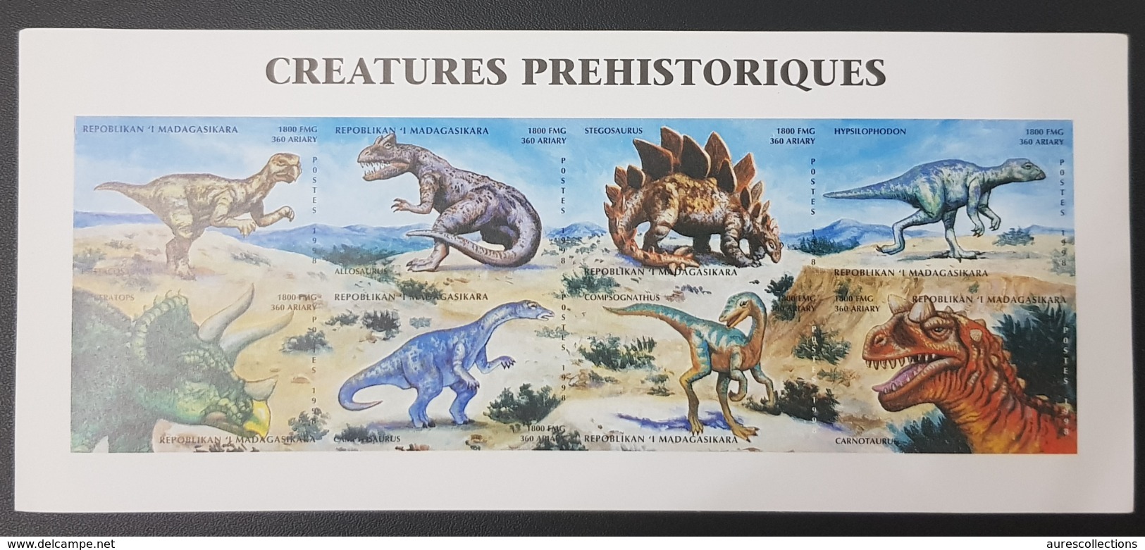 MADAGASCAR 1998 - IMPERF SHEET BLOC ND - PREHISTORIC ANIMALS DINOSAURS DINOSAURES - RARE MNH - Vor- U. Frühgeschichte