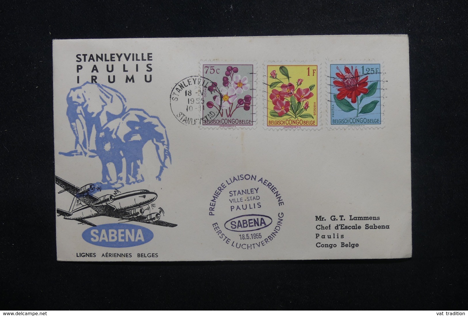 CONGO BELGE - Enveloppe 1er Vol Stanleyville / Paulis En 1955, Affranchissement Plaisant - L 45065 - Storia Postale