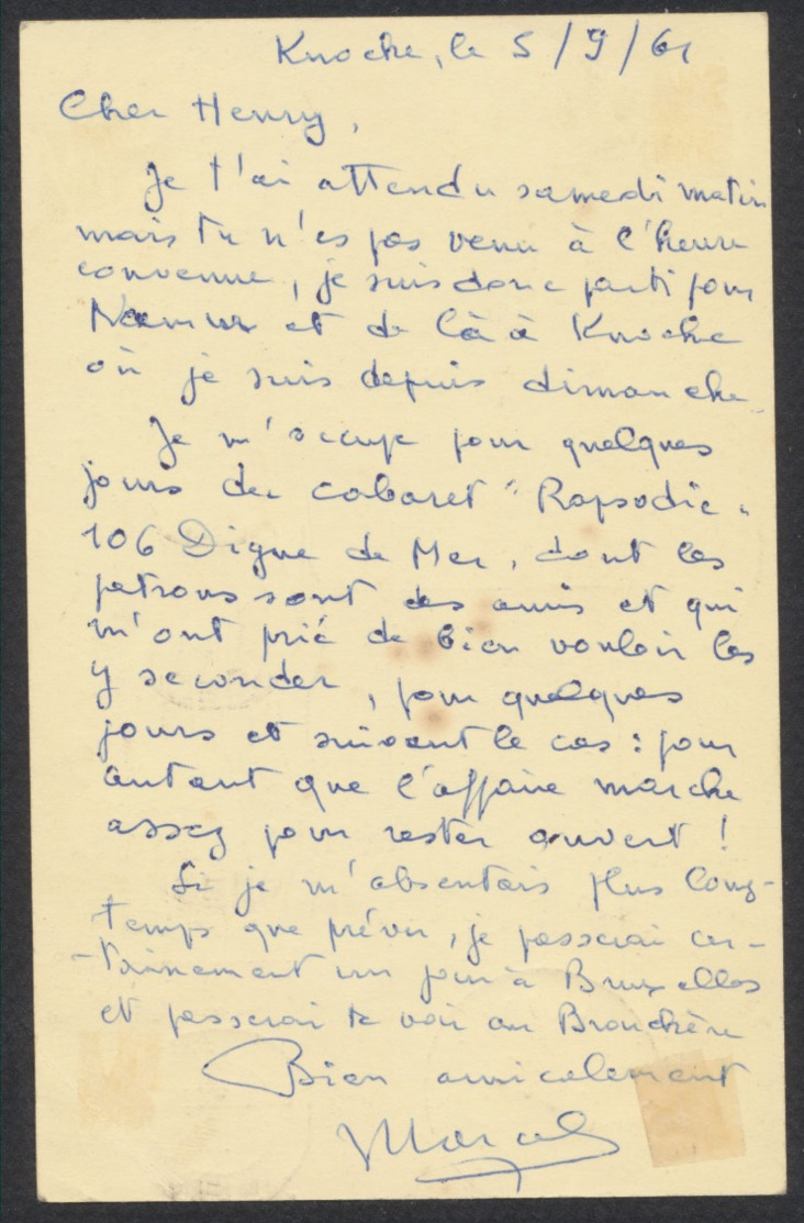 EP Au Type 2F Lion Héraldique De Knocke (1961) Vers Poste Restante à Bruxelles + Taxe Spéciale 1Fr Par N°1027B Surcharge - Autres & Non Classés