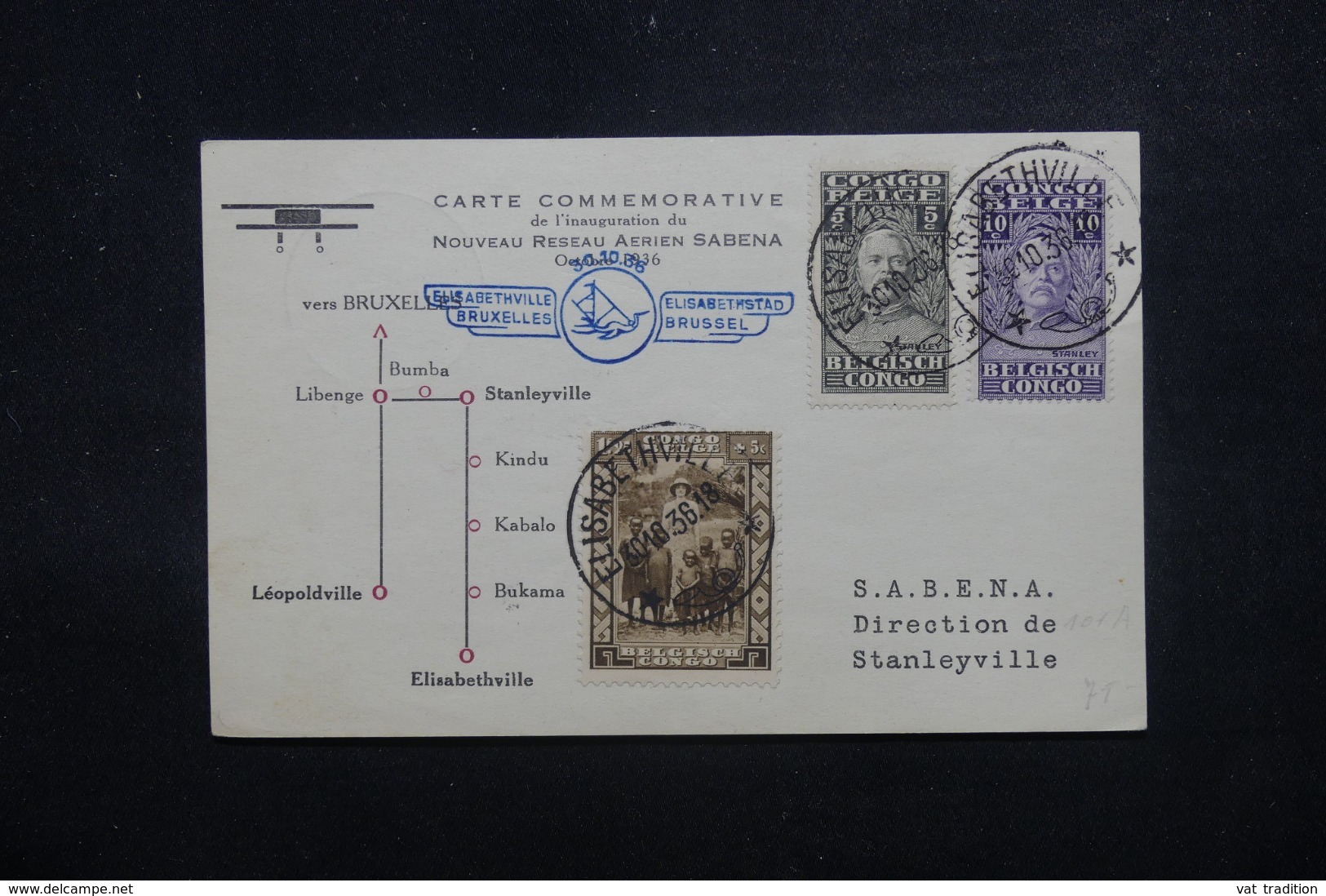 CONGO BELGE - Carte 1er Vol Elisabethville / Bruxelles Du Nouveau Circuit En 1936, Affranchissement Plaisant - L 45066 - Briefe U. Dokumente