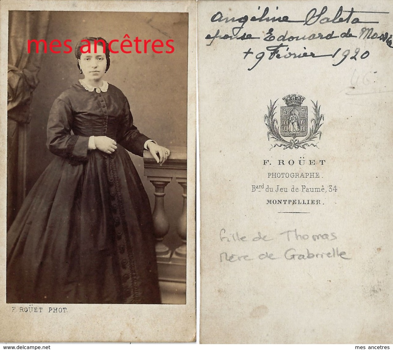 CDV En 1875- -Angélina SALETA, Fille DeThomas, épouse D'Edouard DE MASSIA, Mère De Gabrielle -par Rouet à Montpellier - Alte (vor 1900)