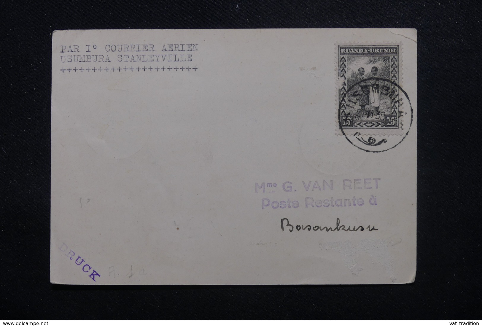 CONGO BELGE - Carte 1er Vol Usumbura / Stanleyville En 1939, Affranchissement Plaisant - L 45068 - Briefe U. Dokumente