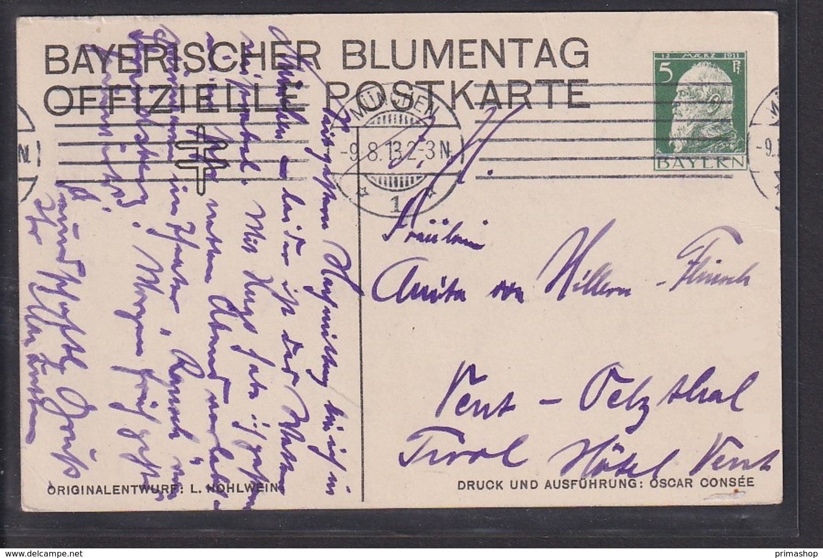 A10x /    Ludwig Hohlwein / Privat Ganzsache 1913 München / Galantes Paar - Hohlwein, Ludwig