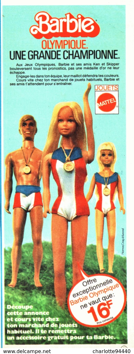 PUB POUPEE " BARBIE  " " BARBIE OLYMPIQUE "    1976  (23A ) - Barbie