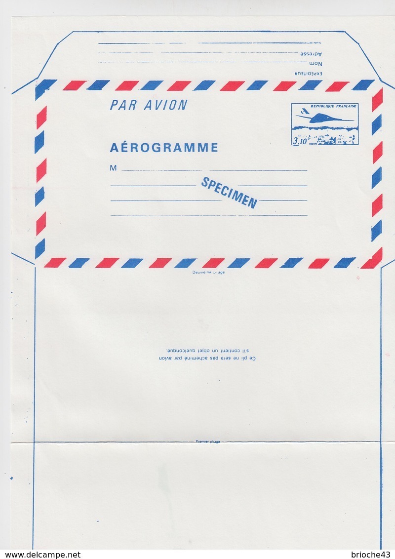 FRANCE - AEROGRAMME  SPECIMEN BLEU CONCORDE 3.10  / TBS - Aérogrammes