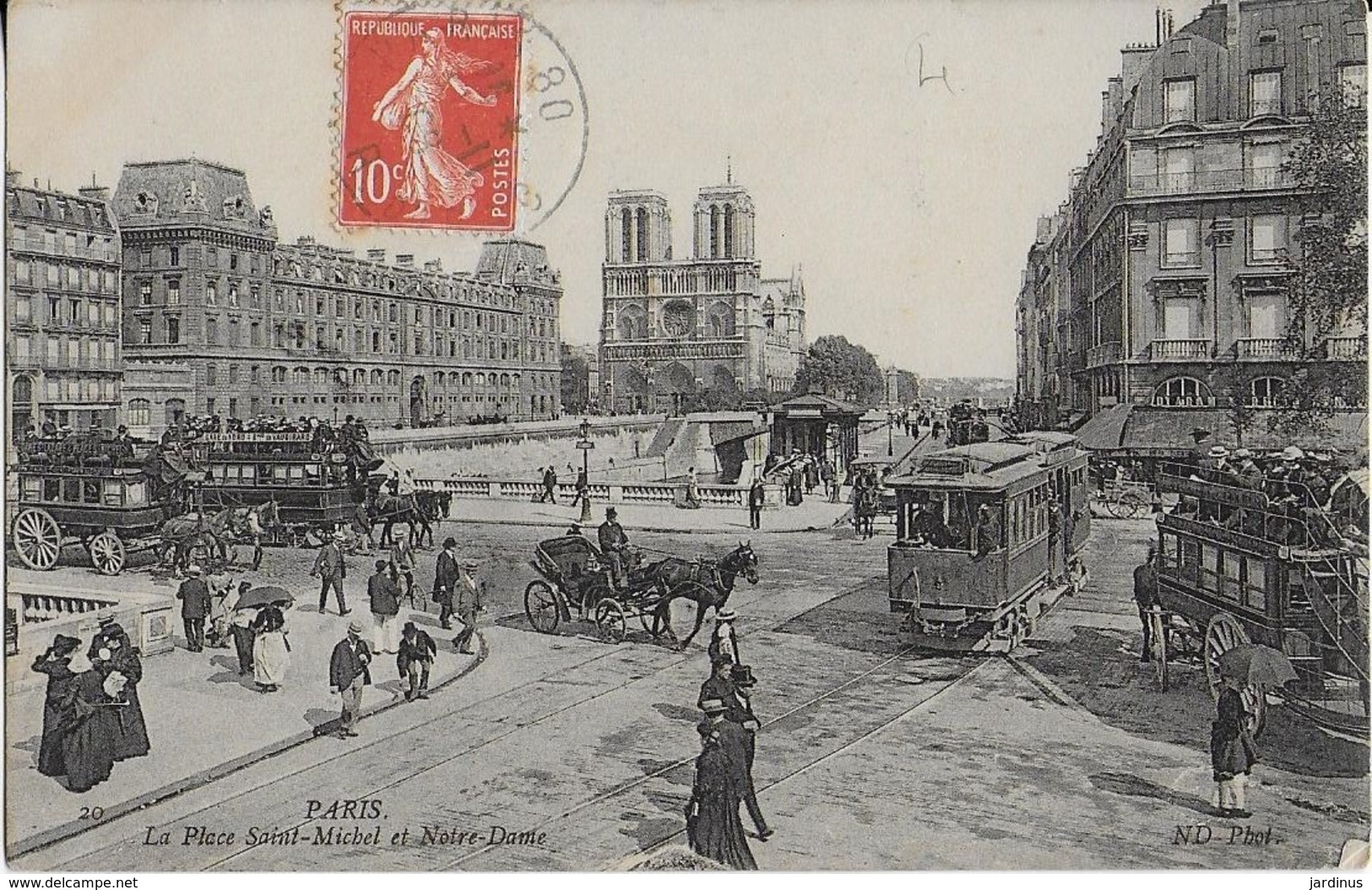 PARIS / Place SAINT MICHEL- Transports Parisiens -  ET NOTRE DAME (1908) - Plazas