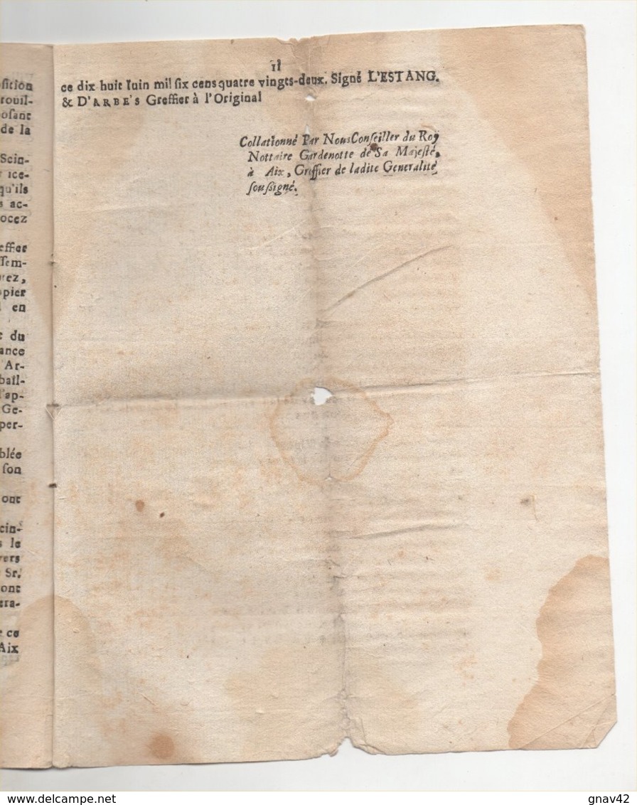 Assemblée Des Notaires De Provence1682 De 12 Pages Tâches D'humidité - Historische Documenten