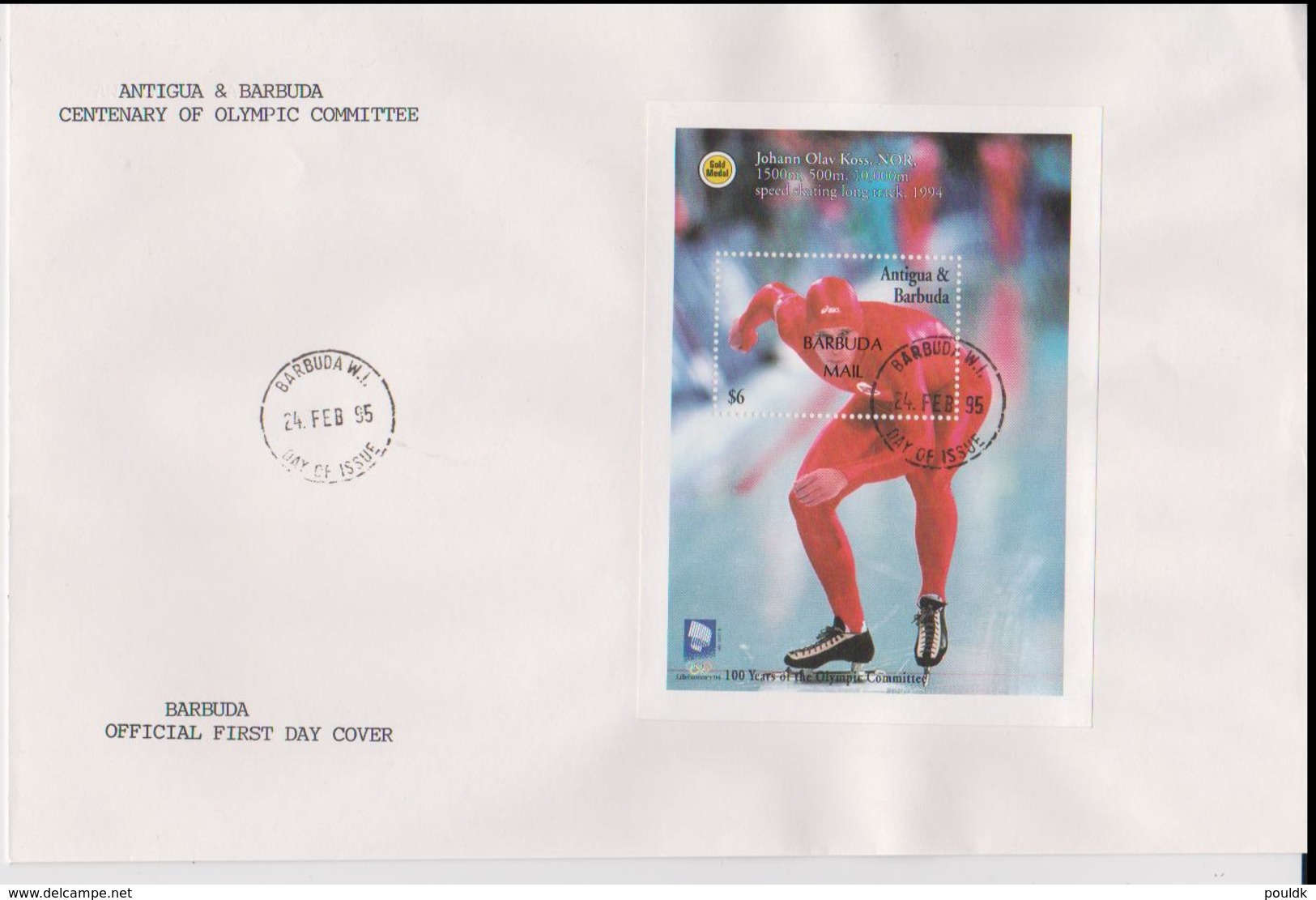 Barbuda Mail Overprint Antigua & Barbuda FDC 1994 Olympic Games Lillehammer Souvenir Sheet   (L61-8) - Winter 1994: Lillehammer