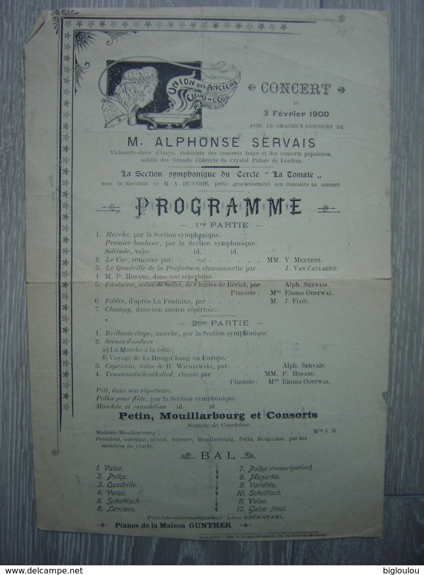 1900 - Programme Concert - Union Des Anciens Elèves De L'Ecole Nr5 - Saint-Gilles - Bruxelles - Programmes