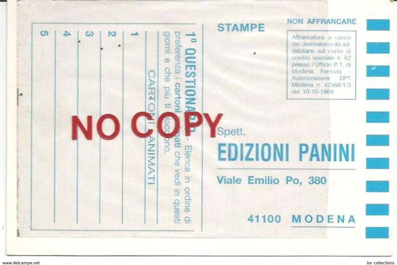 Modena, Edizioni Panini, Cartolina Commerciale: Questionario. - Altri & Non Classificati