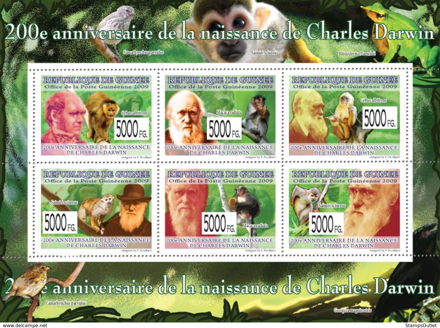 Guinea 2009 MNH - 200th Anniversary Of Charles Darwin (Monkeys) III. YT 4155-4160, Mi 6581-6586 - Guinée (1958-...)