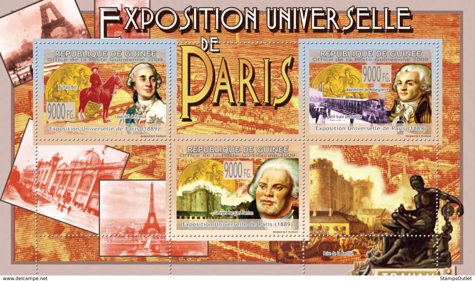 Guinea 2009 MNH - Paris Exposition 1889, Buffalo Bill, Luis XVI De France, G.J.Danton. YT 4223-4225, Mi 6674-6676 - Guinea (1958-...)