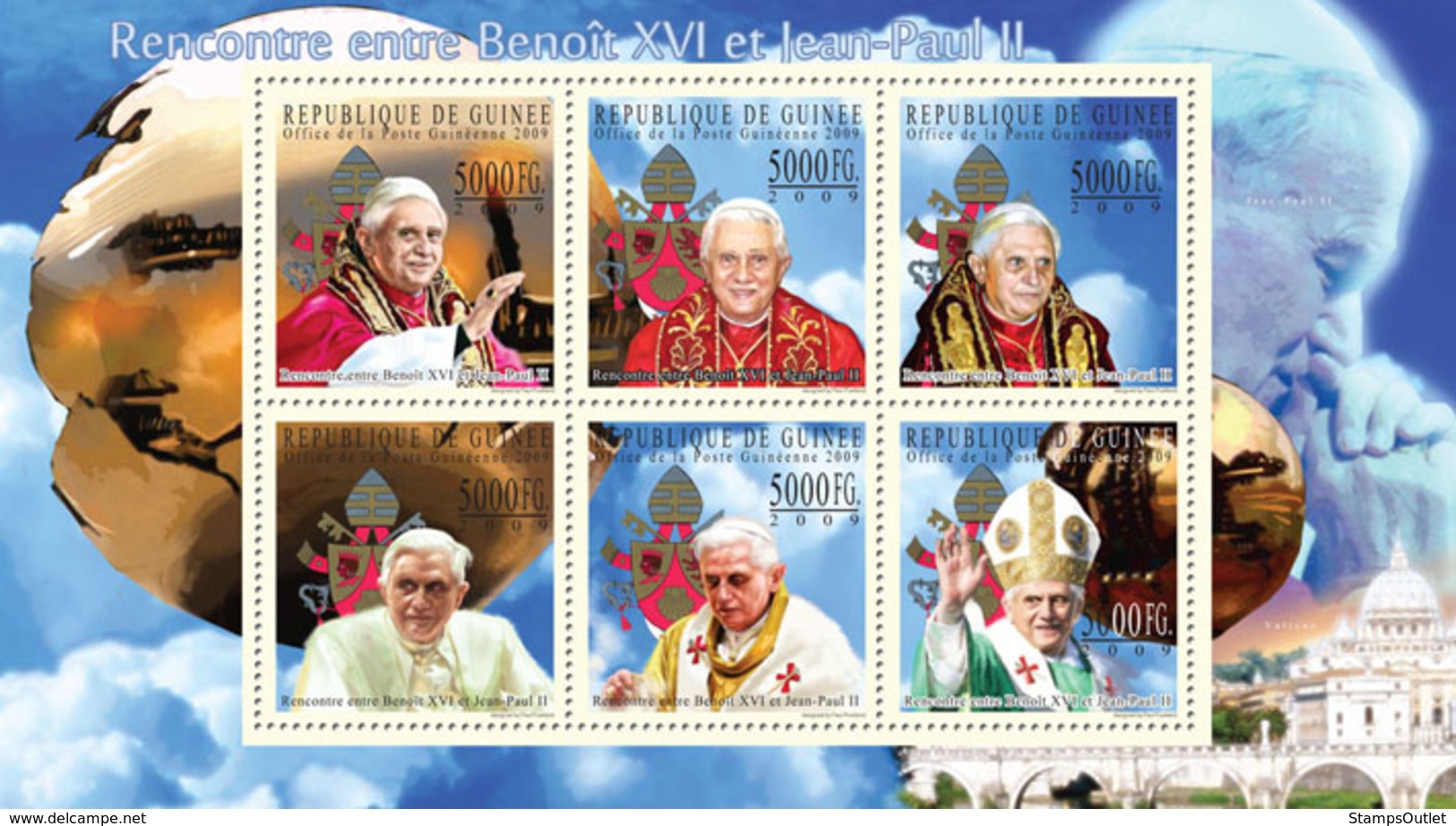 Guinea 2009 MNH - Meeting Between Benedict XVI And John Paul II. YT 4588-4593, Mi 7169-7174 - Guinea (1958-...)
