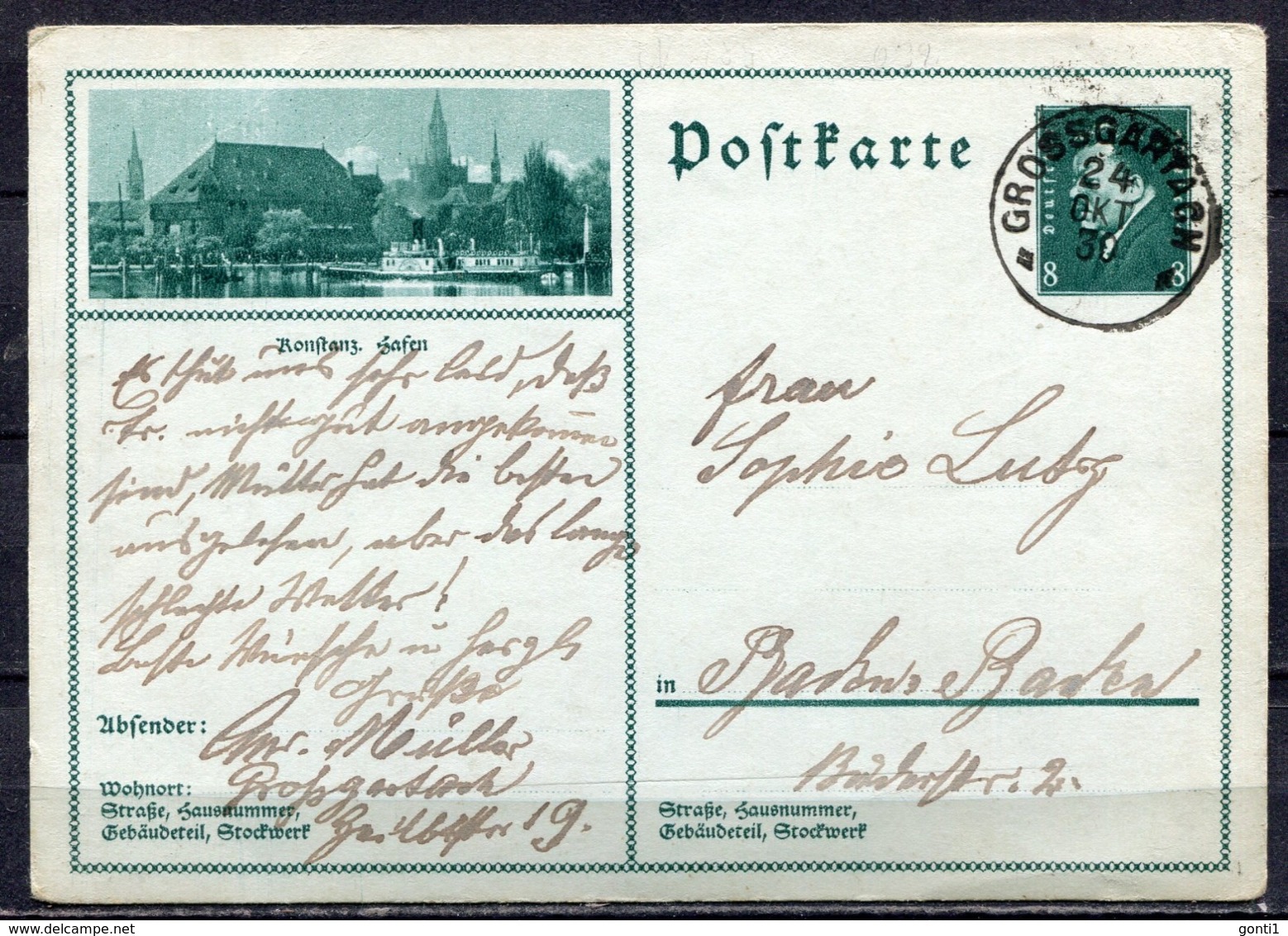 German Empires 1930 Kopfbild F.Ebert Ganzsache  Mi.Nr.P189/032 "Konstanz-Hafen "1GS Used - Sonstige & Ohne Zuordnung