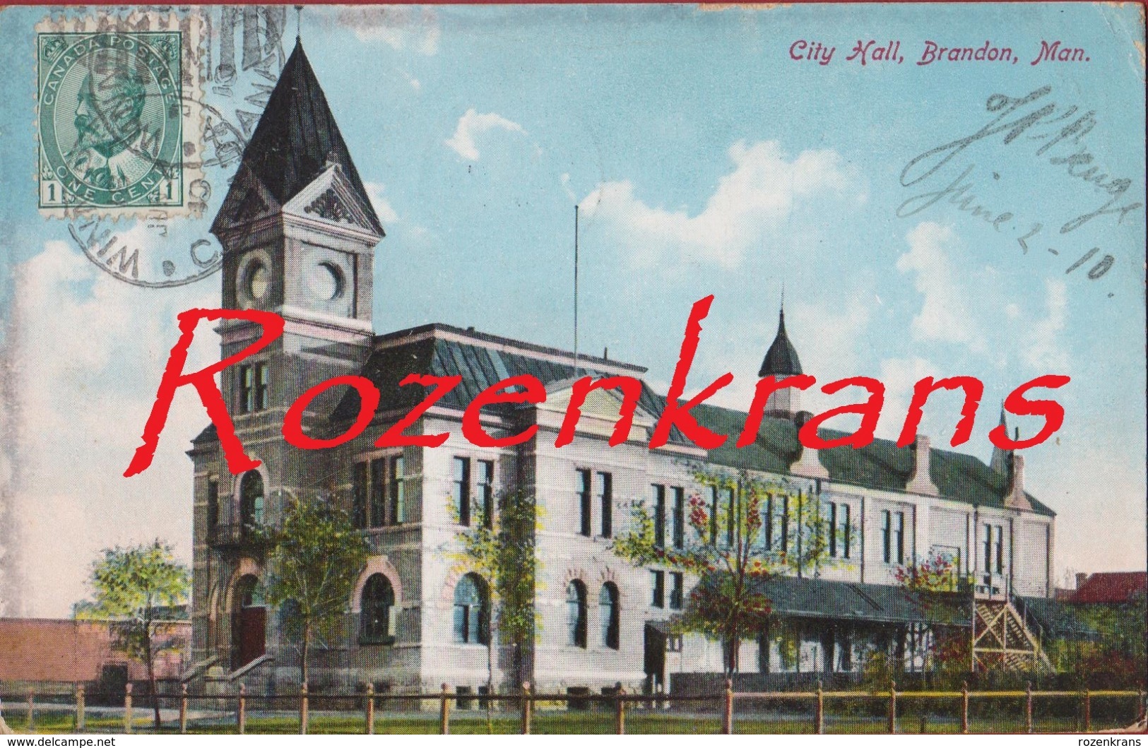 Canada Manitoba Brandon City Hall Rare Old Postcard 1910 - Brandon