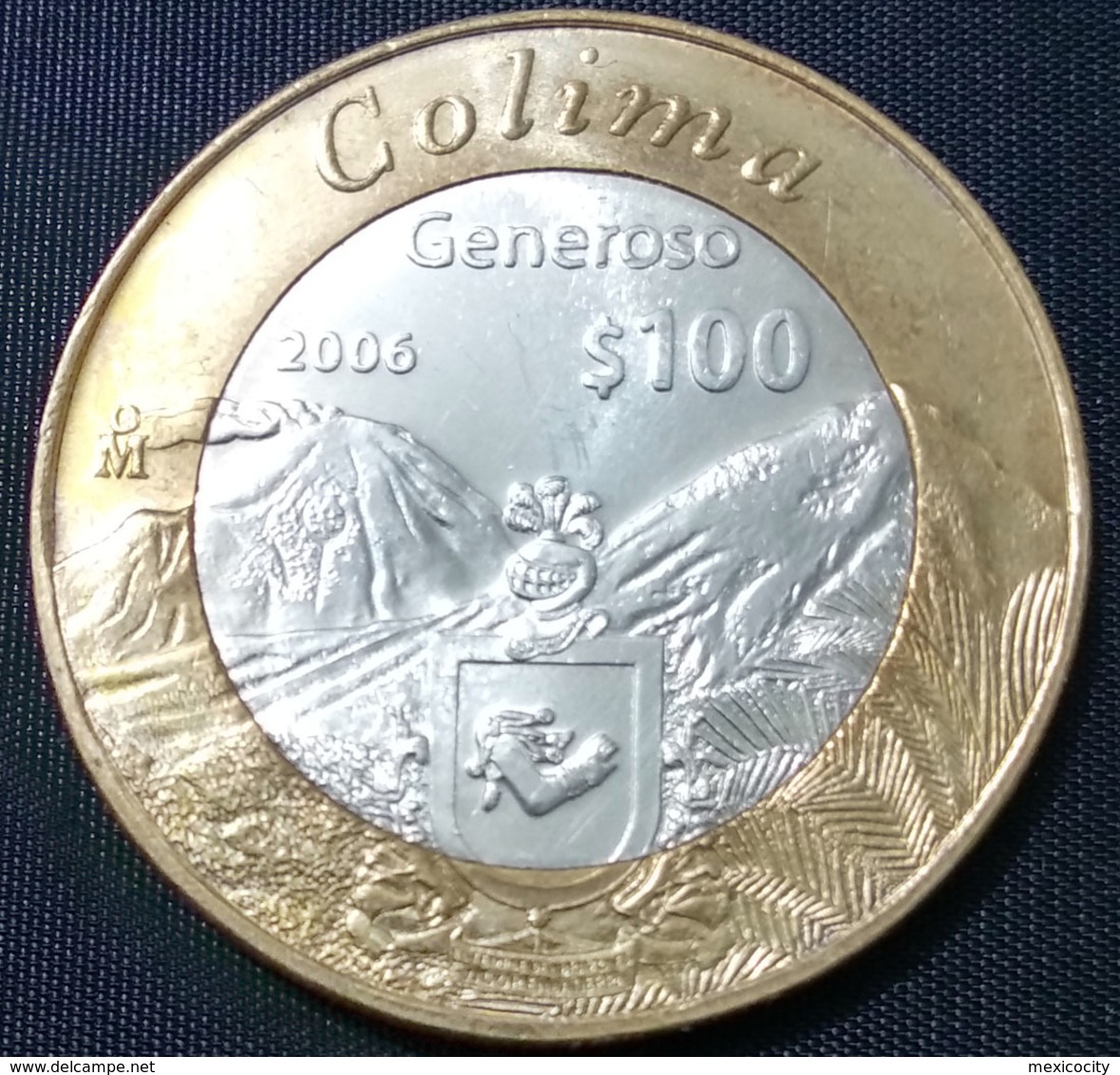 MEXICO 2006 $100 COLIMA Volcano Scene BIMETALLIC Silver Core Original Shine See Image, Bargain Priced - Mexico