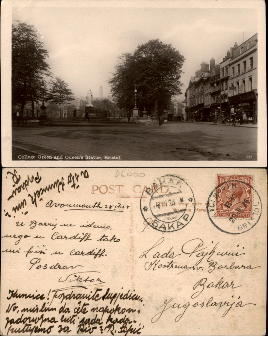 BRISTOL COLLEGE GREEN AND QUEEN'S STATUE,ENGLAND POSTCARD - Autres & Non Classés