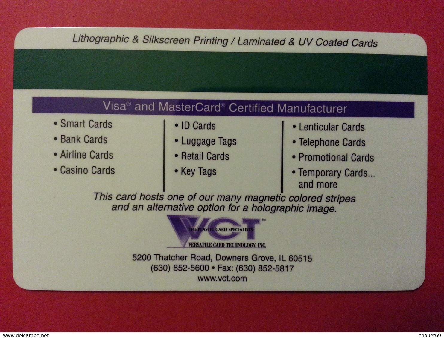 VCT Quality Control Cool Card Visa And Mastercard Chip Puce WCT (BF1217 - Origine Inconnue