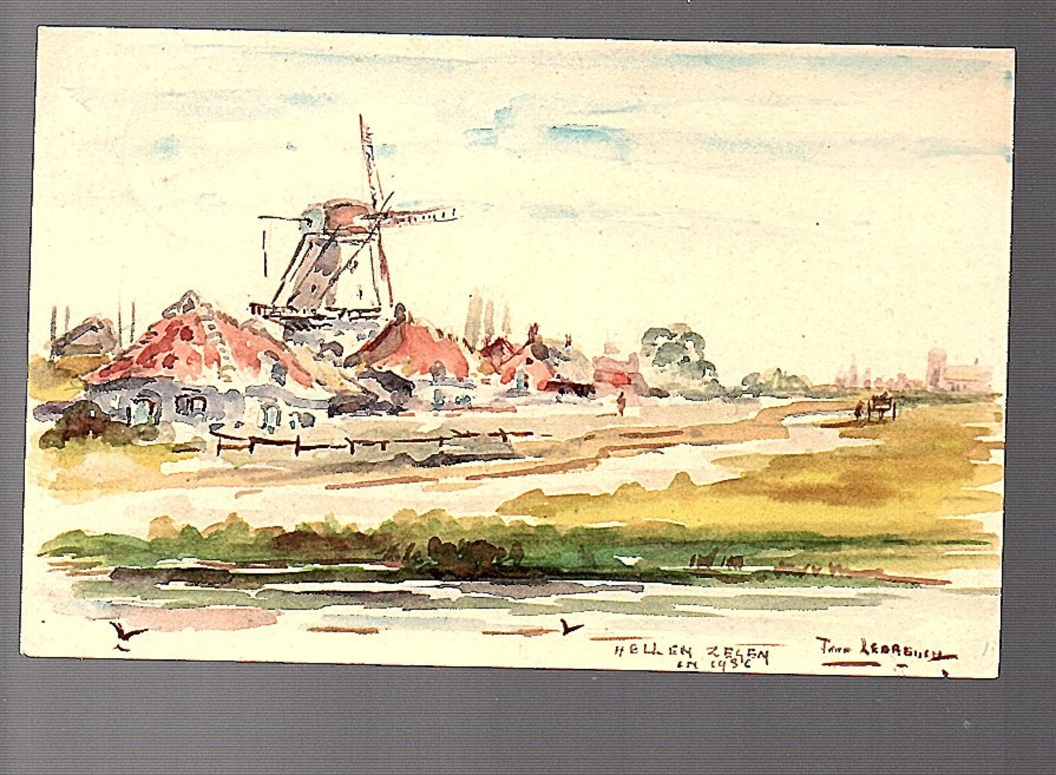 Haagse School-stijl1936 Hand-painted Aquarel ‘Ton Leverburg’? Ulvenhout? (FK-61) - Briefe U. Dokumente