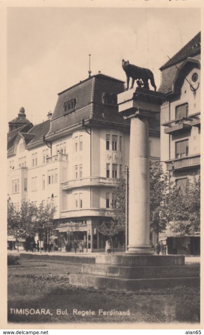 Timisoara Romania, View Of Town And Monument Regele Ferdinand, C1930s Postally Used Vintage Postcard - Romania