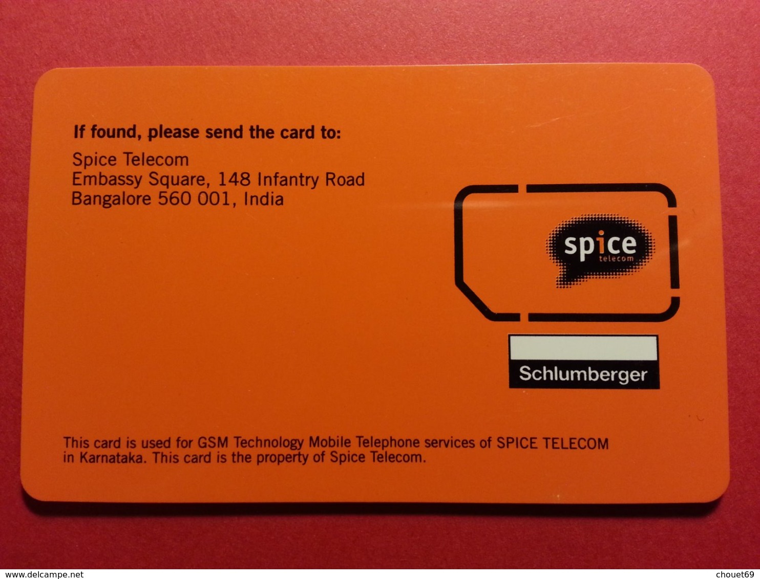 INDIA GSM SIM SPICE TELECOM SCHLUMBERGER PHASE VII KARNATAKA BANGALORE (BF1217 - India