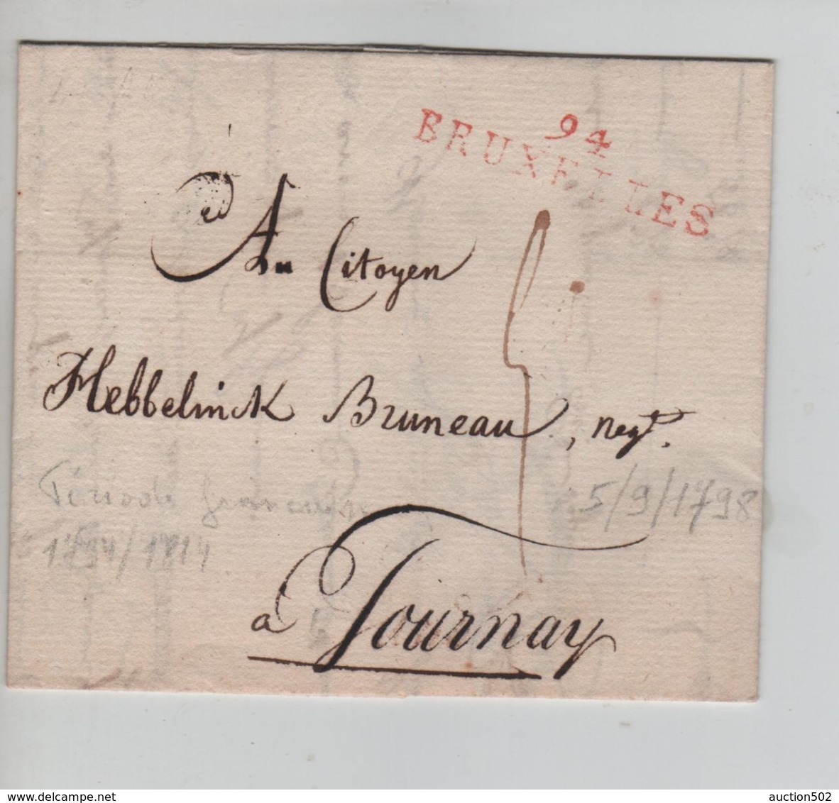 PR7522/ Précurseur LAC/BMI Daté De Bruxelles 1798 Griffe Bruxelles 94 Port 5 > Tournai Période Française - 1794-1814 (Periodo Frances)