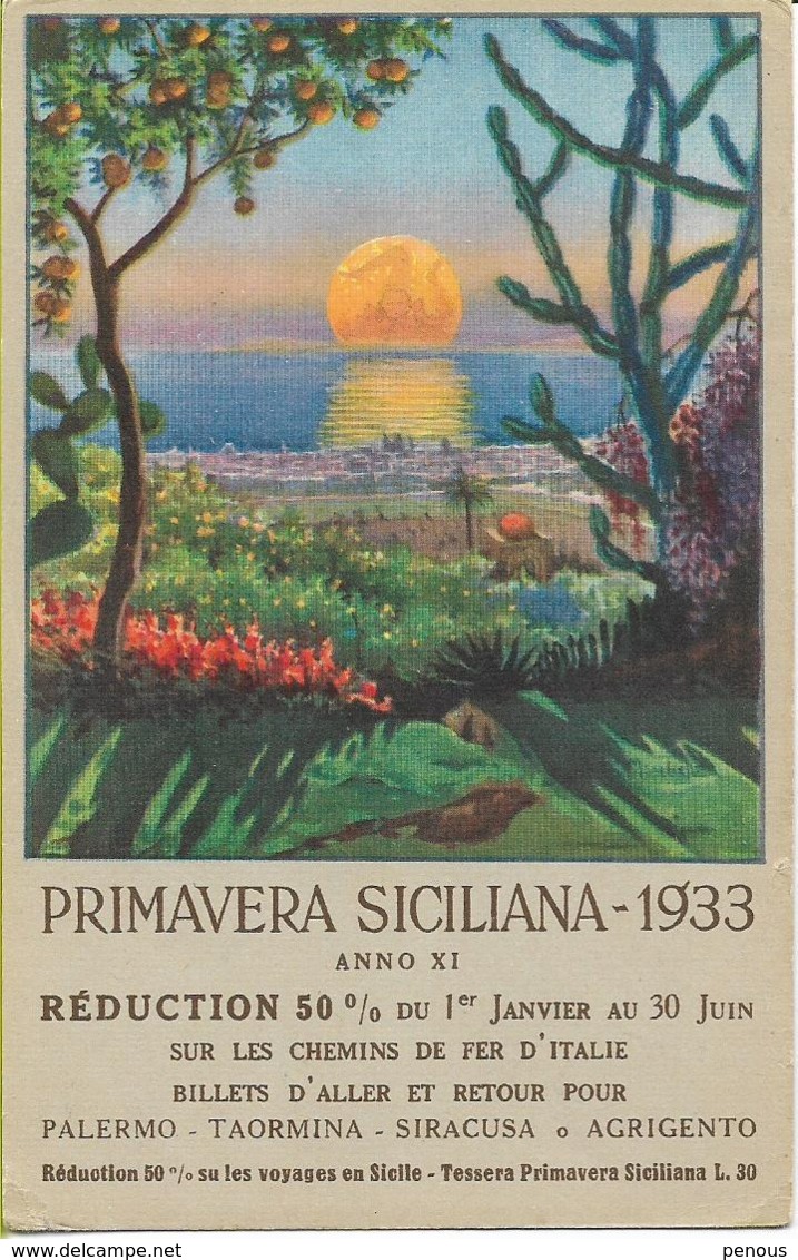 PRIMAVERA SICILIANA 1933  Carte Publicitaire Pour Les Chemins De Fer D'Italie - Other & Unclassified