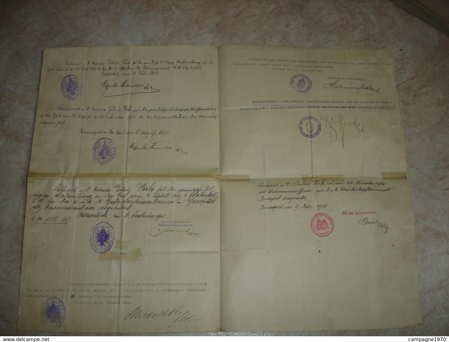 RARE - HONGRIE HUNGARY NOMINATION + ETAT DE SERVICE LIEUTENANT JULIUS VUK ( ARMEE AUSTRO HONGROISE BUDAPEST 1901 1914 ) - Dokumente