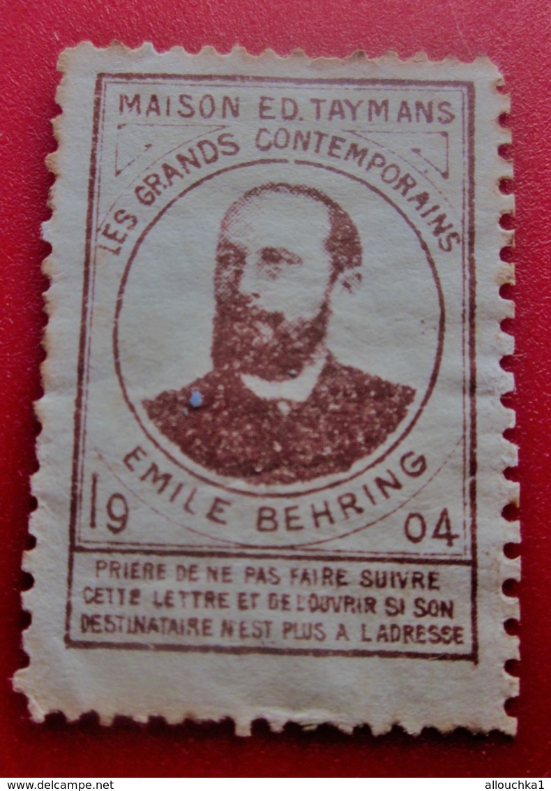 1904 VIGNETTE MAISON E.D  TAYMANS EMILE BEHRING LES GRANDS CONTEMPORAINS TEXTE A ATTESTATION SERVICE PTT  Erinnophilie - Other & Unclassified