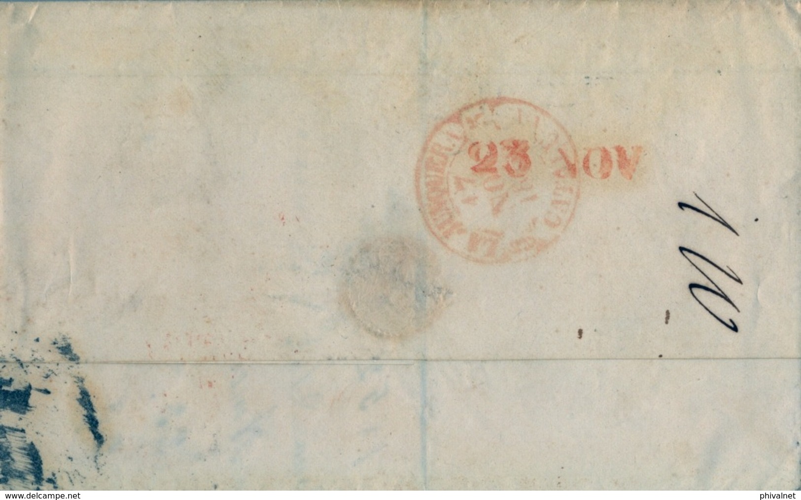 1852 , BARCELONA - GÉNOVA , MARCA " VIA DI NIZZA " , AL DORSO BAEZA DE LA JUNQUERA , FECHADOR , PORTEOS - ...-1850 Prephilately