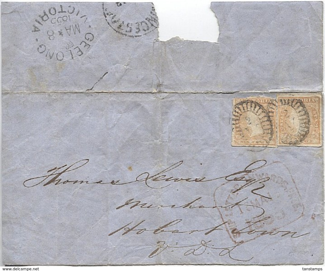 CLASSIC VICTORIA - TASMANIA LARGE PART 1855 INTERSTATE WRAPPER - Storia Postale