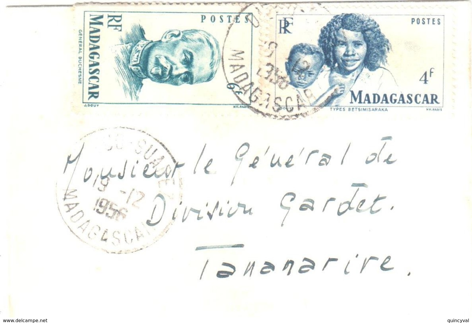 DIEGO SUAREZ Madagascar Carte De Visite Mignonette Yv 312 314 6 F Duchesne 4 F Betsimisaraka Dest Tananarive Ob 1956 - Covers & Documents